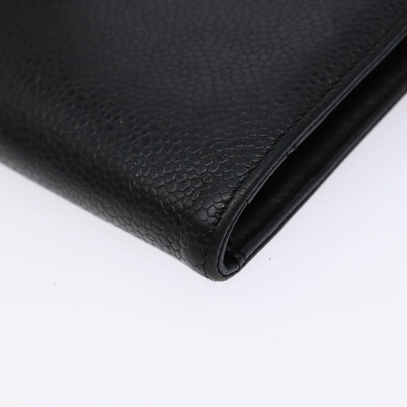 CHANEL Zweifachfaltbörse Kaviarleder Schwarz Gold CC Auth bs28503