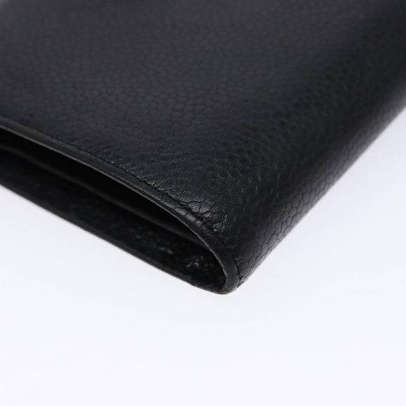 CHANEL Bifold Wallet Caviar Skin Black Gold CC Auth bs28503