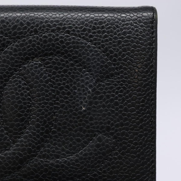 CHANEL Bifold Wallet Caviar Skin Black Gold CC Auth bs28503