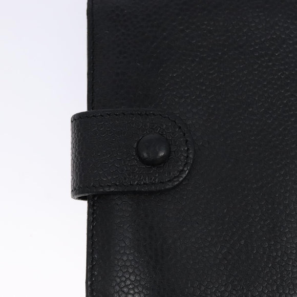 CHANEL Bifold Wallet Caviar Skin Black Gold CC Auth bs28503