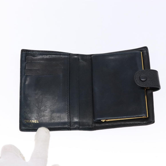 CHANEL Bifold Wallet Caviar Skin Black Gold CC Auth bs28503