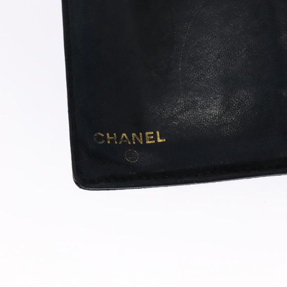 CHANEL Bifold Wallet Caviar Skin Black Gold CC Auth bs28503