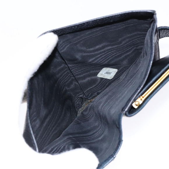 CHANEL Bifold Wallet Caviar Skin Black Gold CC Auth bs28503