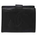 CHANEL Bifold Wallet Caviar Skin Black Gold CC Auth bs28503-2