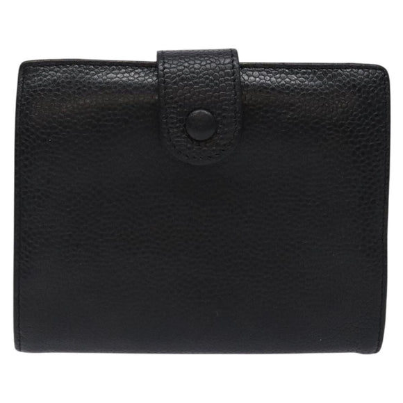 CHANEL Bifold Wallet Caviar Skin Black Gold CC Auth bs28503