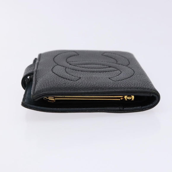 CHANEL Bifold Wallet Caviar Skin Black Gold CC Auth bs28503
