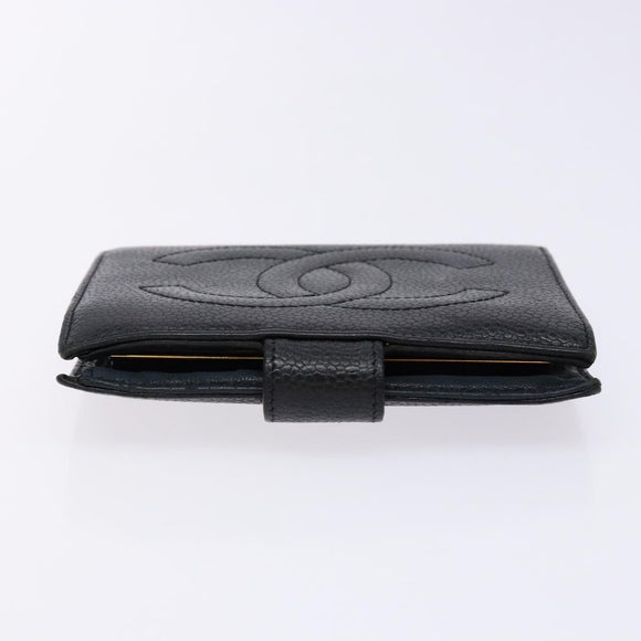 CHANEL Zweifachfaltbörse Kaviarleder Schwarz Gold CC Auth bs28503