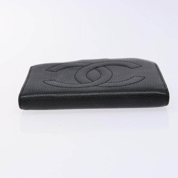 CHANEL Zweifachfaltbörse Kaviarleder Schwarz Gold CC Auth bs28503