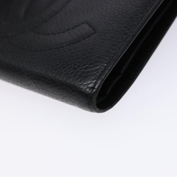 CHANEL Zweifachfaltbörse Kaviarleder Schwarz Gold CC Auth bs28503