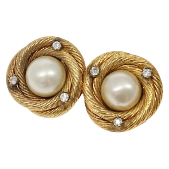 CHANEL Earring Metal Gold CC Auth bs28505
