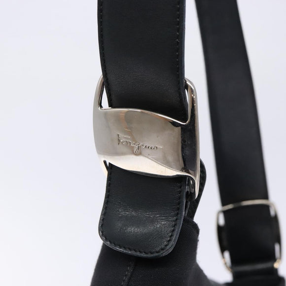 Salvatore Ferragamo Vala Shoulder Bag Canvas Leather Black Silver Auth bs28513