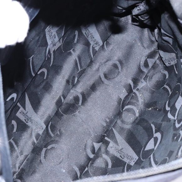 Salvatore Ferragamo Vala Shoulder Bag Canvas Leather Black Silver Auth bs28513