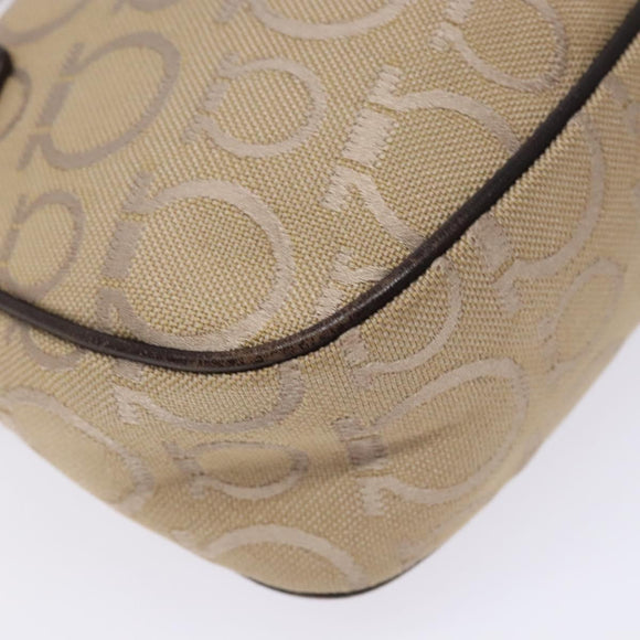 Salvatore Ferragamo Gancini Hand Bag Canvas Beige Silver Auth bs28514