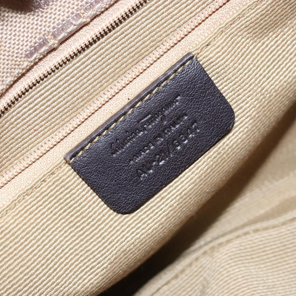 Salvatore Ferragamo Gancini Hand Bag Canvas Beige Silver Auth bs28514