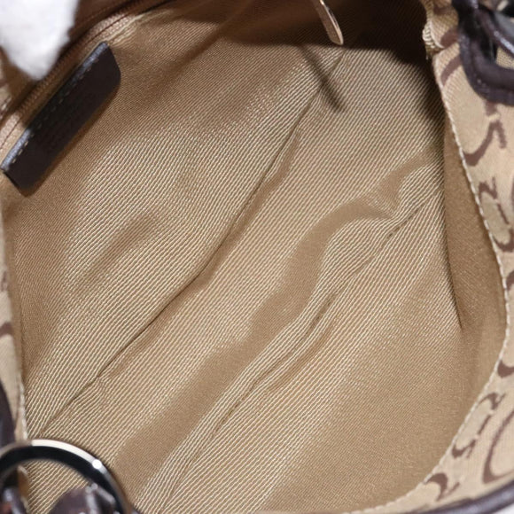 Salvatore Ferragamo Gancini Hand Bag Canvas Beige Silver Auth bs28514