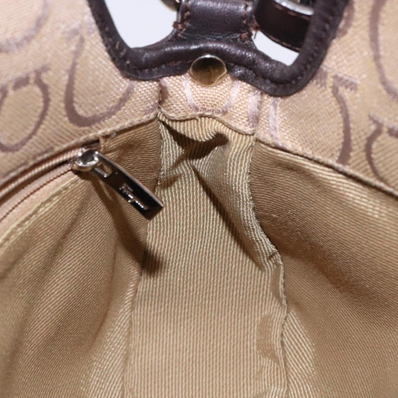 Salvatore Ferragamo Gancini Hand Bag Canvas Beige Silver Auth bs28514