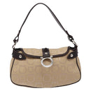 Salvatore Ferragamo Gancini Hand Bag Canvas Beige Silver Auth bs28514-13