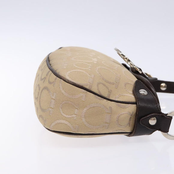 Salvatore Ferragamo Gancini Hand Bag Canvas Beige Silver Auth bs28514