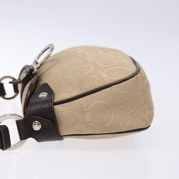 Salvatore Ferragamo Gancini Hand Bag Canvas Beige Silver Auth bs28514