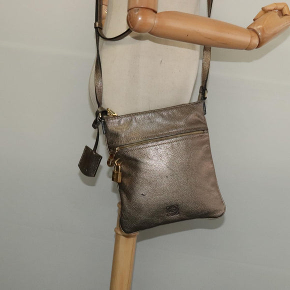 LOEWE Anagram Shoulder Bag Leather Gold Auth bs28517