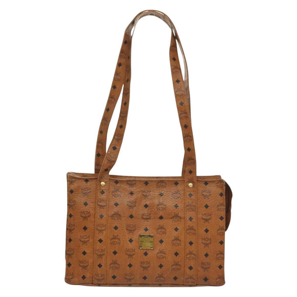 MCM Logogram Vicetos Tote Bag PVC Leather Brown Gold Auth bs28523