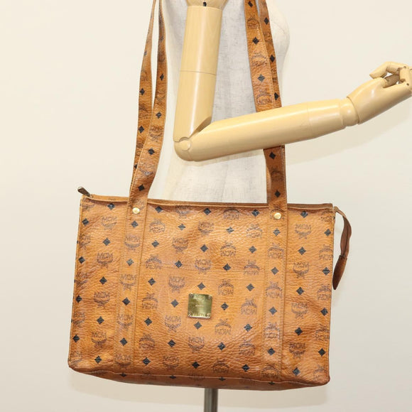 MCM Logogram Vicetos Tote Bag PVC Leather Brown Gold Auth bs28523