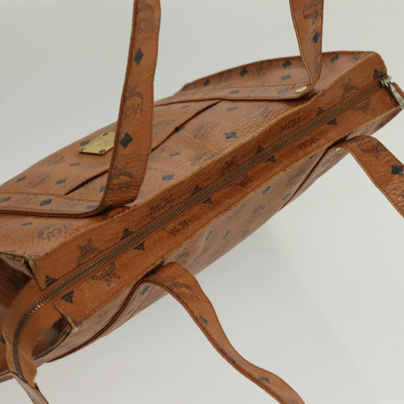 MCM Logogram Vicetos Tote Bag PVC Leather Brown Gold Auth bs28523