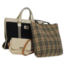 BURBERRY Nova Check Shoulder Bag Canvas nylon 3Set Beige Navy Auth bs28524-1