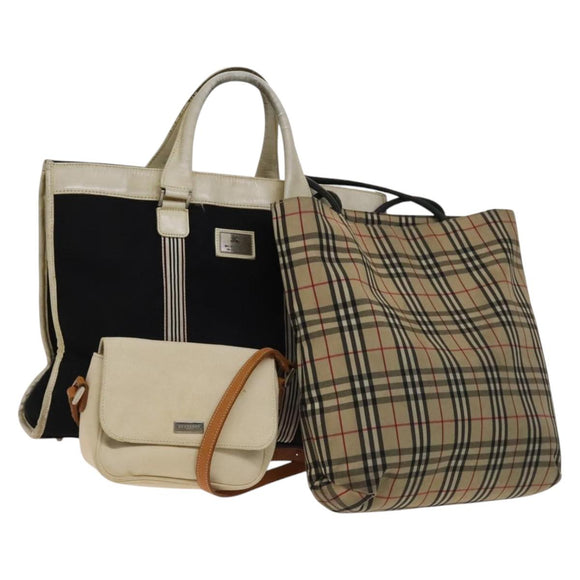 BURBERRY Nova Check Shoulder Bag Canvas nylon 3Set Beige Navy Auth bs28524