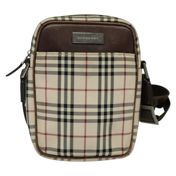 BURBERRY Nova Check Shoulder Bag Canvas Beige Silver Auth bs28525