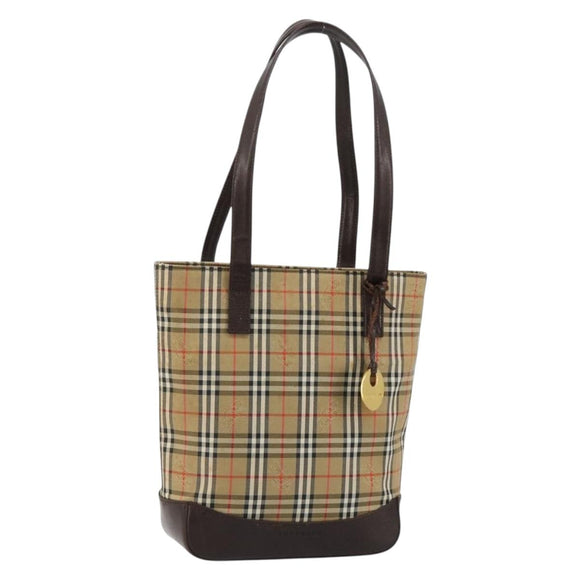 BURBERRY Nova Check Tote Bag Canvas Beige Gold Auth bs28529