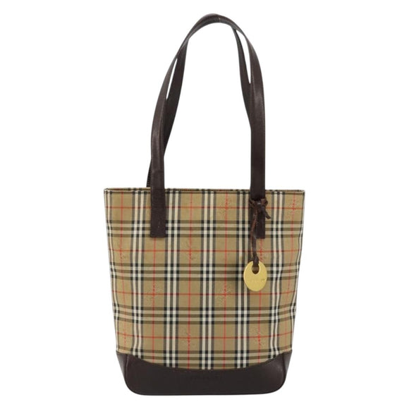 BURBERRY Nova Check Tote Bag Canvas Beige Gold Auth bs28529