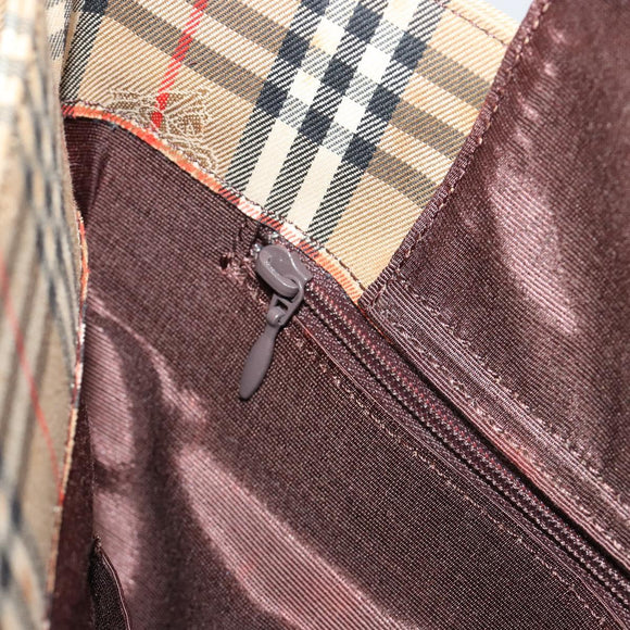 BURBERRY Nova Check Tote Bag Canvas Beige Gold Auth bs28529
