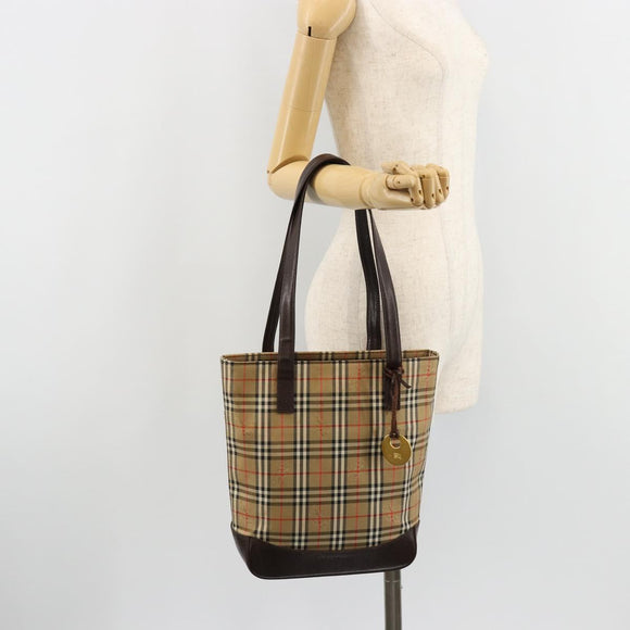 BURBERRY Nova Check Tote Bag Canvas Beige Gold Auth bs28529