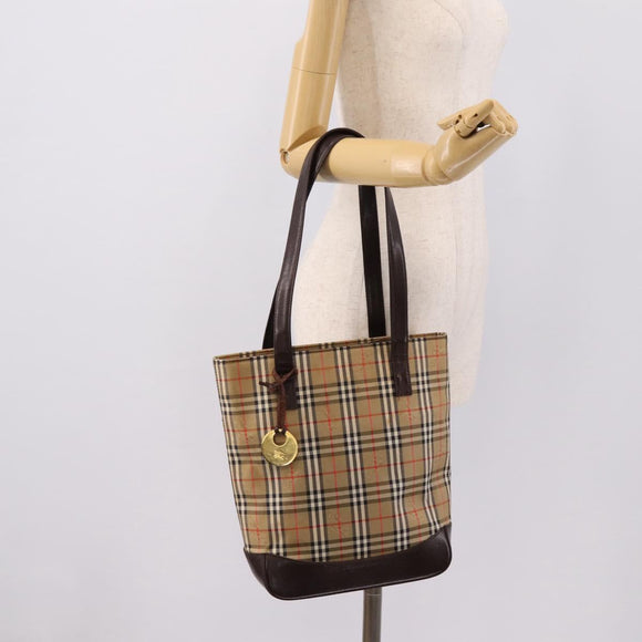 BURBERRY Nova Check Tote Bag Canvas Beige Gold Auth bs28529