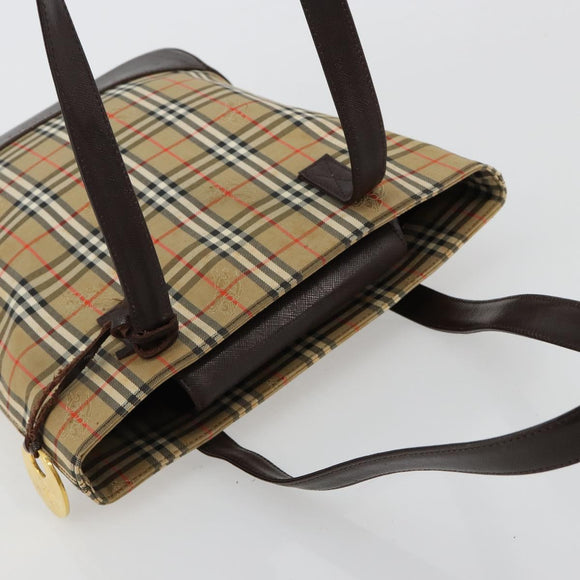 BURBERRY Nova Check Tote Bag Canvas Beige Gold Auth bs28529
