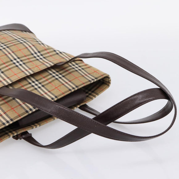BURBERRY Nova Check Tote Bag Canvas Beige Gold Auth bs28529