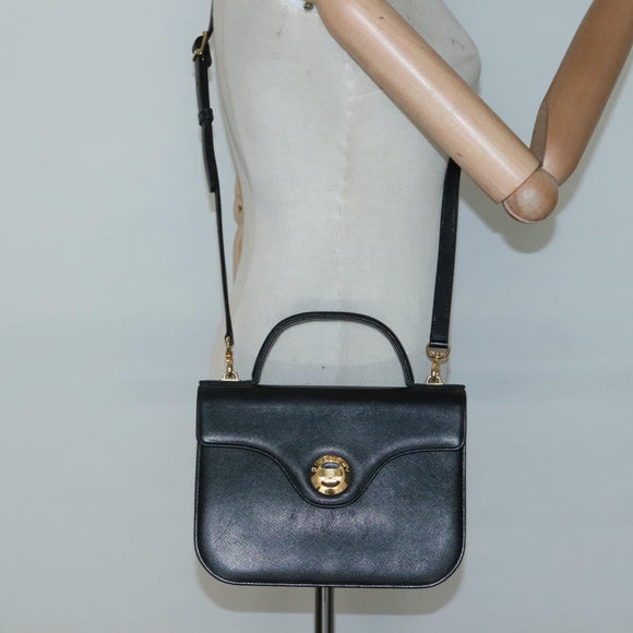 GIVENCHY Hand Bag Leather 2way Black Gold Auth bs28532