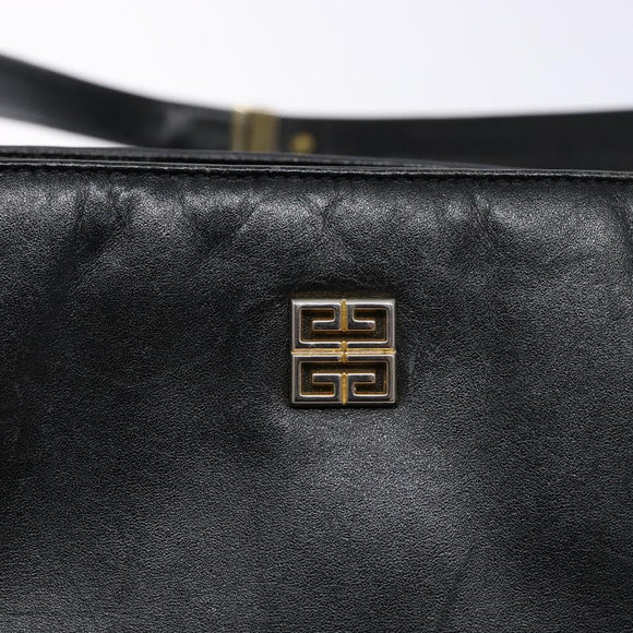GIVENCHY Shoulder Bag Leather Black Gold Auth bs28533