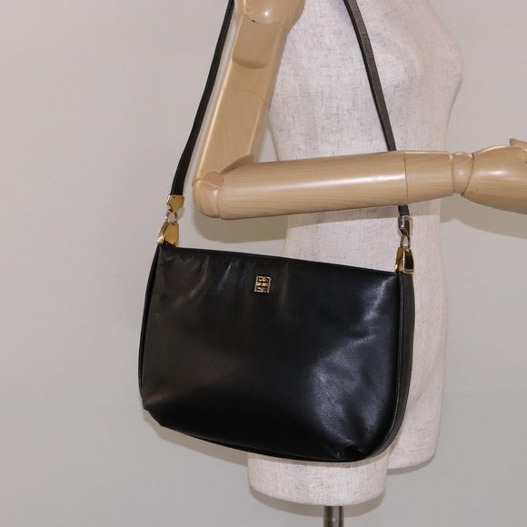GIVENCHY Shoulder Bag Leather Black Gold Auth bs28533