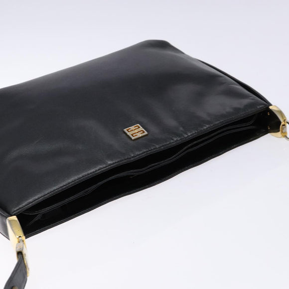 GIVENCHY Shoulder Bag Leather Black Gold Auth bs28533