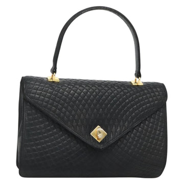 BALLY Hand Bag Leather Black Gold Auth bs28536
