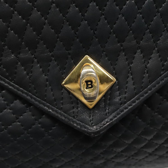 BALLY Hand Bag Leather Black Gold Auth bs28536