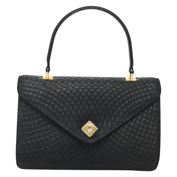 BALLY Hand Bag Leather Black Gold Auth bs28536