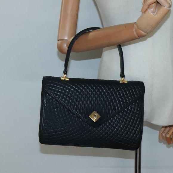 BALLY Hand Bag Leather Black Gold Auth bs28536