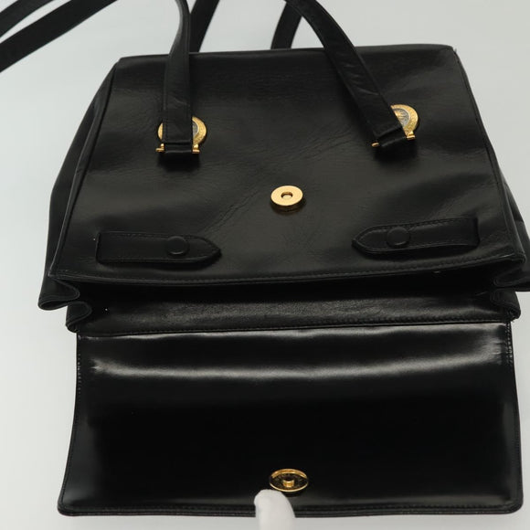 Gianni Versace Shoulder Bag Leather Black Gold Auth bs28537