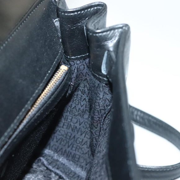 Gianni Versace Shoulder Bag Leather Black Gold Auth bs28537