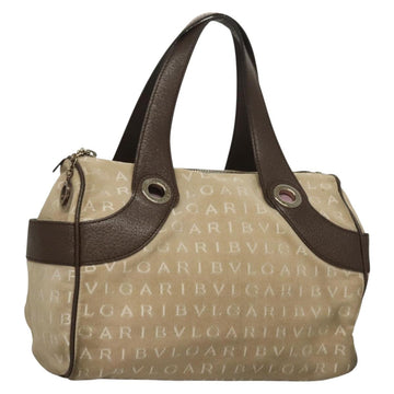 BVLGARI Logo Mania Hand Bag Canvas Beige Gold Auth bs28543