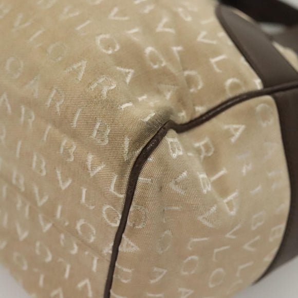 BVLGARI Logo Mania Hand Bag Canvas Beige Gold Auth bs28543