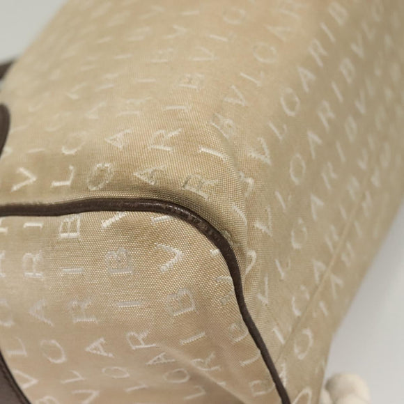 BVLGARI Logo Mania Hand Bag Canvas Beige Gold Auth bs28543